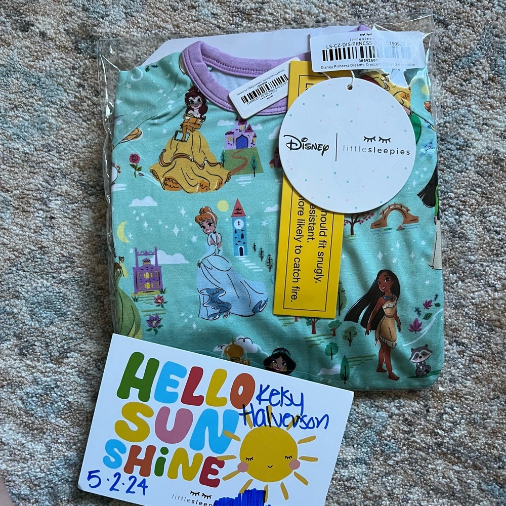 Little Sleepies 3-6 Disney Princess Dreams Zippy NIB